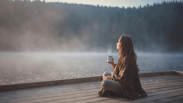 woman, morning, lake, relaxing, nature, mountain, coffee, fog, mindfulness, mindfulness, mindfulness, mindfulness, mindfulness, mindfulness. How to pace retreat logistics so the trip never feels rushed