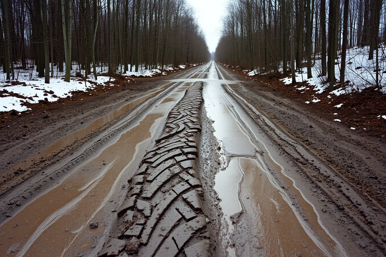 Muddy rutted gravel road through boreal forest during spring thaw (How winter, wildfire season, and daylight shape Canadian retreat dates)