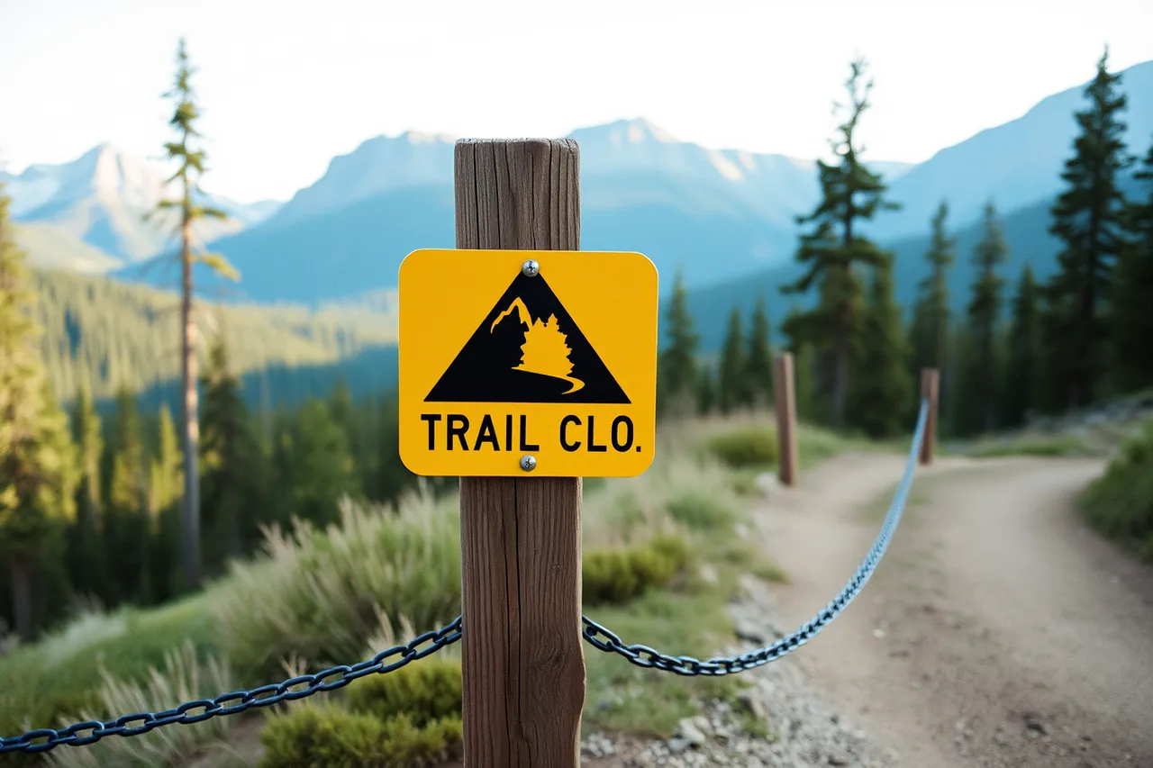 Parks Canada trail closure sign blocking a national park path (How winter, wildfire season, and daylight shape Canadian retreat dates)